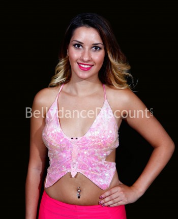 Top di danza del ventre "farfalla" rosa pallido