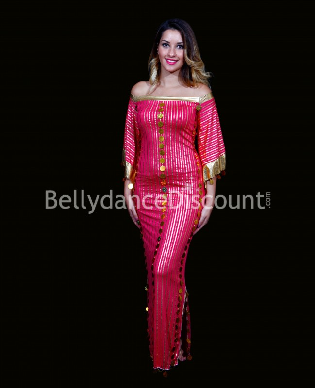 Vestido Baladi / Saïdi fucsia y dorado para danza oriental