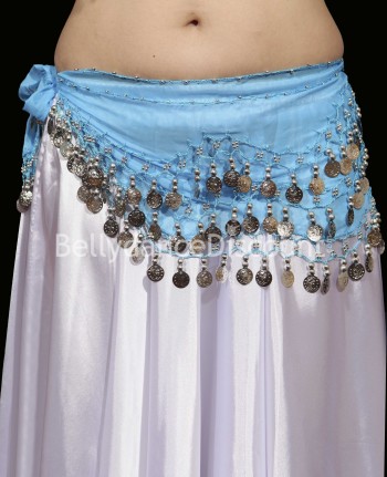 Light blue belly dance belt with silver coins