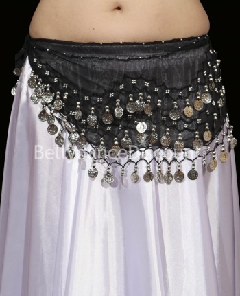 Black belly dance belt with silver coins