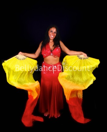 Red orange yellow belly dance fans