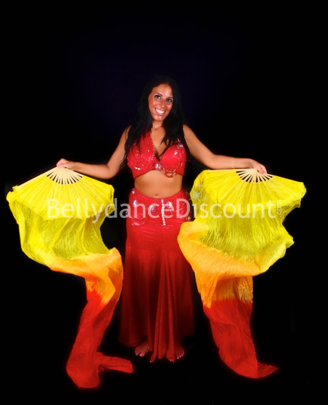 Fächer für den orientalischen Tanz in Gelb Orange Rot