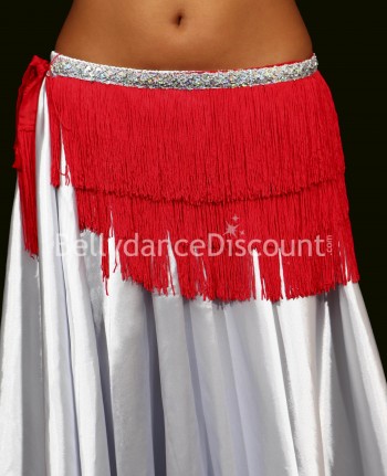 Ceinture de danse orientale rouge à franges