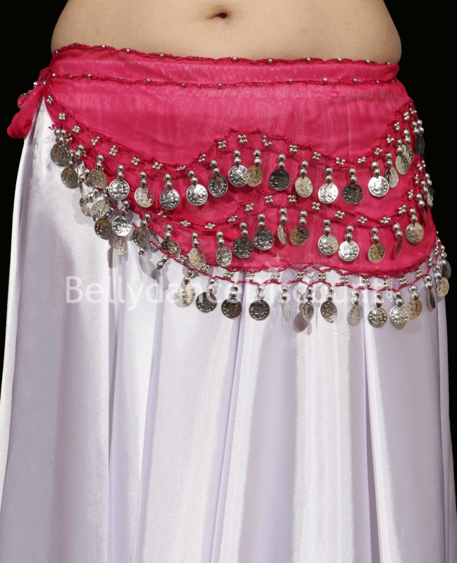 Gürtel für den orientalischen Tanz in Fuchsia und mit silbernen Münzen