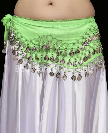 Cinturón de danza del vientre verde lentejuelas plateadas