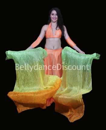 Green orange yellow belly dance fans