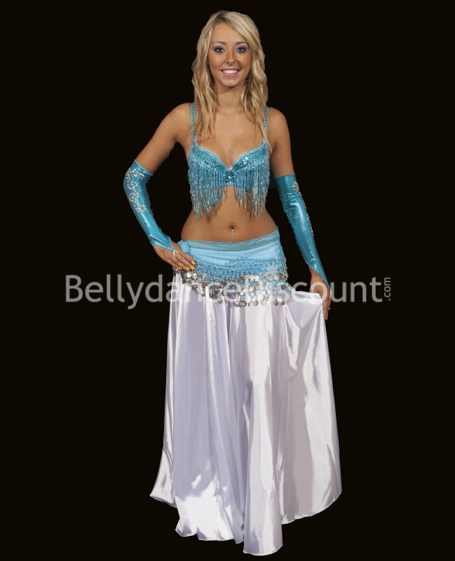 Cinturón de danza del vientre azul claro lentejuelas plateadas