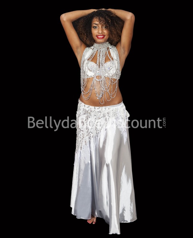 Long Bellydance necklace with silver beads