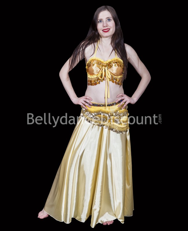 Ceinture de danse orientale velours jaune et or