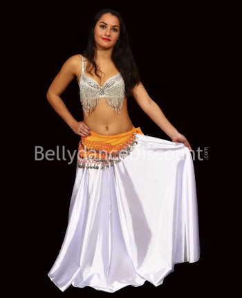 Orange belly dance belt with silver coins