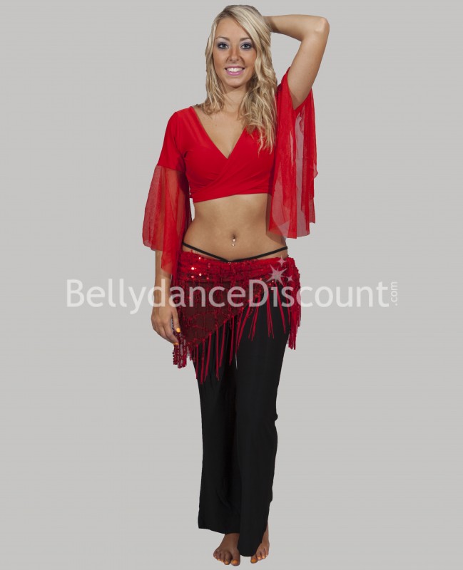 Red wrap-over dance top