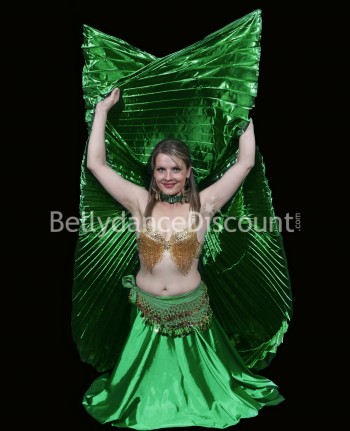 Falda para danza del vientre en satín verde