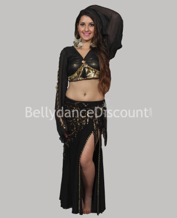 Hüft Tuch für orientalischen Tanz glänzend in Schwarz und Gold