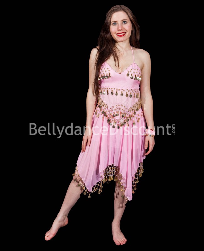 Pulsera rosa pálido con cascabeles para danza del vientre