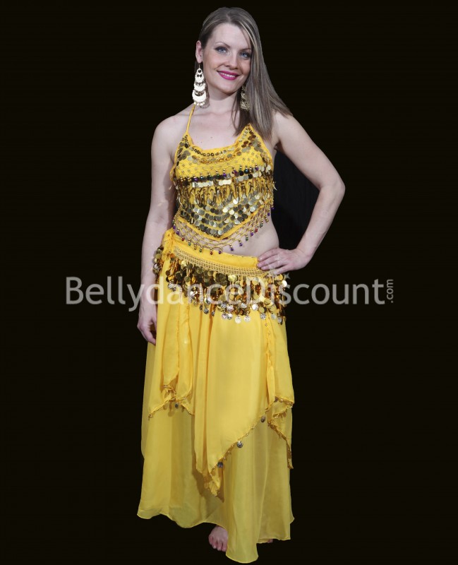 Yellow belly dance skirt with lining