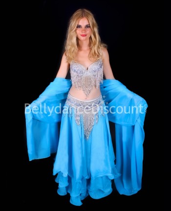 Costume de danse orientale enfant jupe pétale et top brillant turquoise