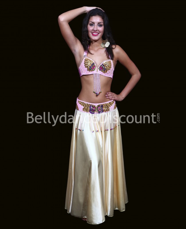Set soutien-gorge + ceinture de danse orientale rose pâle et or