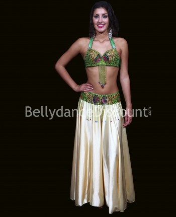 Set BH + Gürtel für den orientalischen Tanz in Grün und Gold