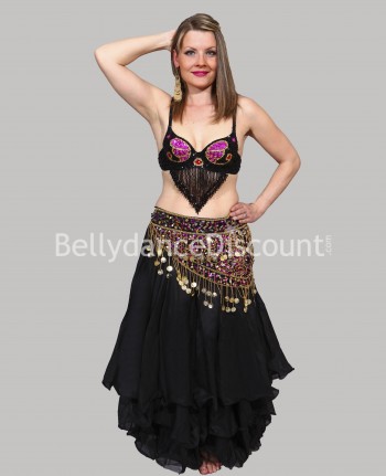 Black belly dance skirt with lining