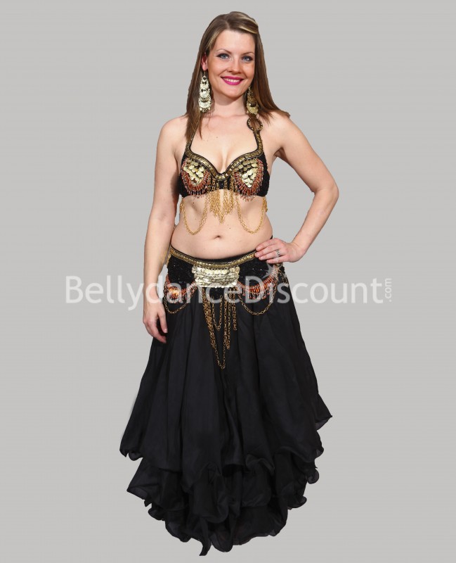 Set soutien-gorge + ceinture de danse orientale tribal noir