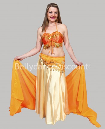 Orange rectangular oriental dance veil 