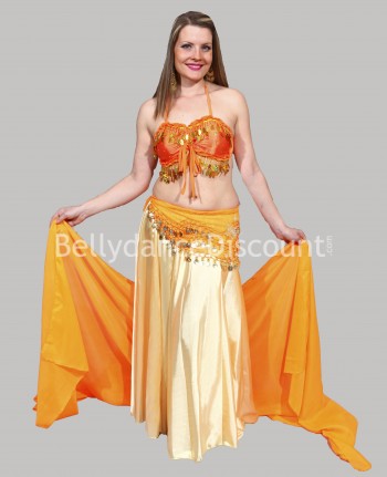 Gürtel für den orientalischen Tanz in Orange mit goldenen Münzen