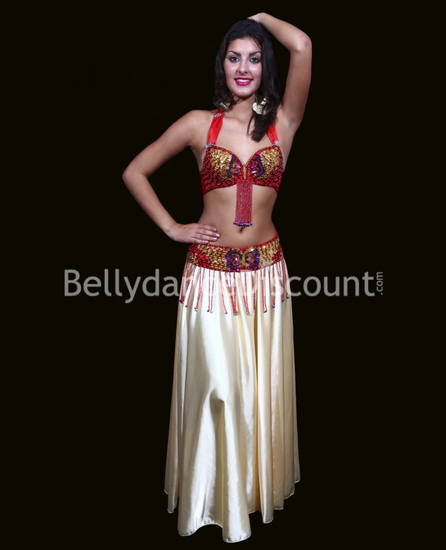 Set soutien-gorge + ceinture de danse orientale rouge et or