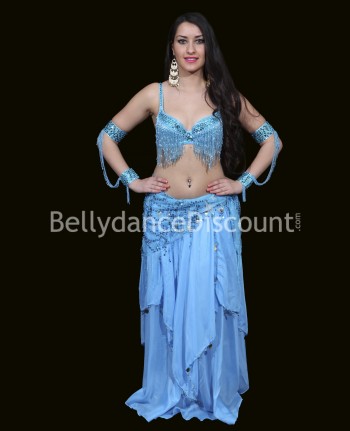 Soutien-gorge de danse orientale perlé bleu ciel