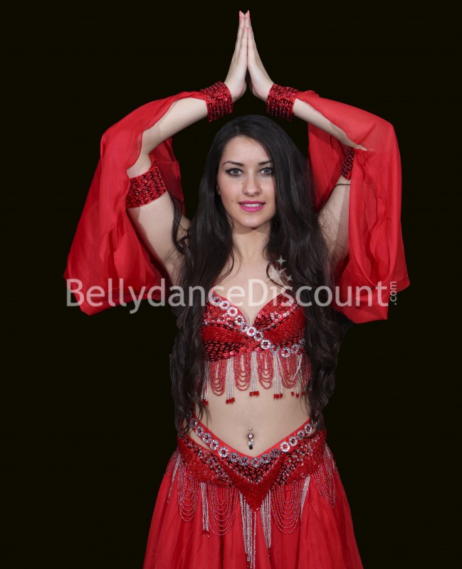 Manchons de danse orientale voilés rouges