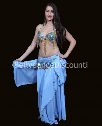 Bellydance belt with coins light blue