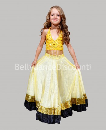 Falda de danza oriental y Bollywood amarilla para niña