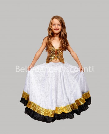 Falda de danza oriental y Bollywood blanca para niña