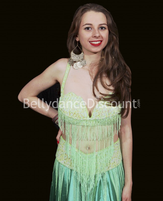 Set reggiseno + cintura di danza del ventre perlato verde adattabile