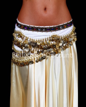Ceinture de danse orientale velours blanche et or