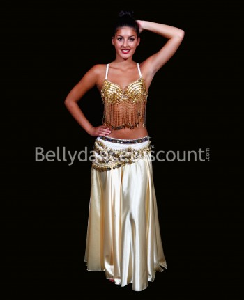 Ceinture de danse orientale velours blanche et or