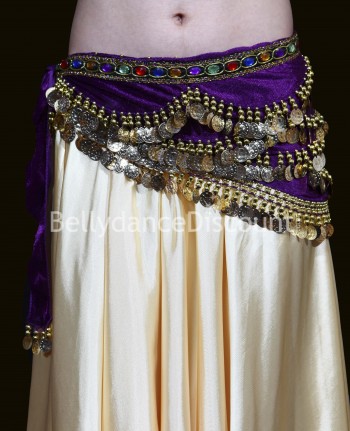 Cinturón para danza oriental en terciopelo violeta y oro