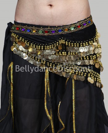 Ceinture de danse orientale velours noir et or