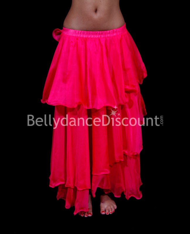 Falda para danza oriental en muselina fucsia 3 volantes