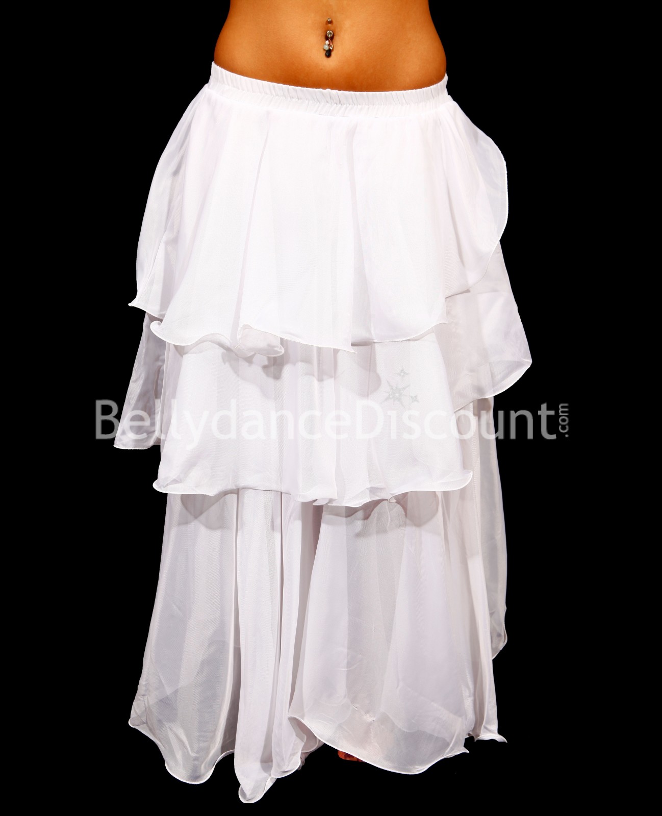 Falda para danza oriental en blanca 3 volantes