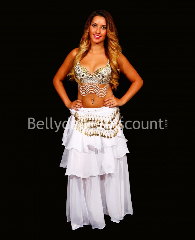 Chiffon Bellydance skirt white 3 ruffles