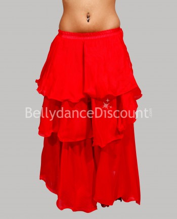 Falda para danza oriental en muselina roja 3 volantes