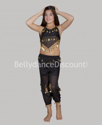 Traje negro de danza del vientre para niña