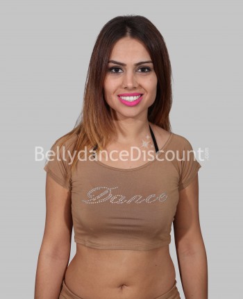 Top beige impreso en brillantes “Dance”