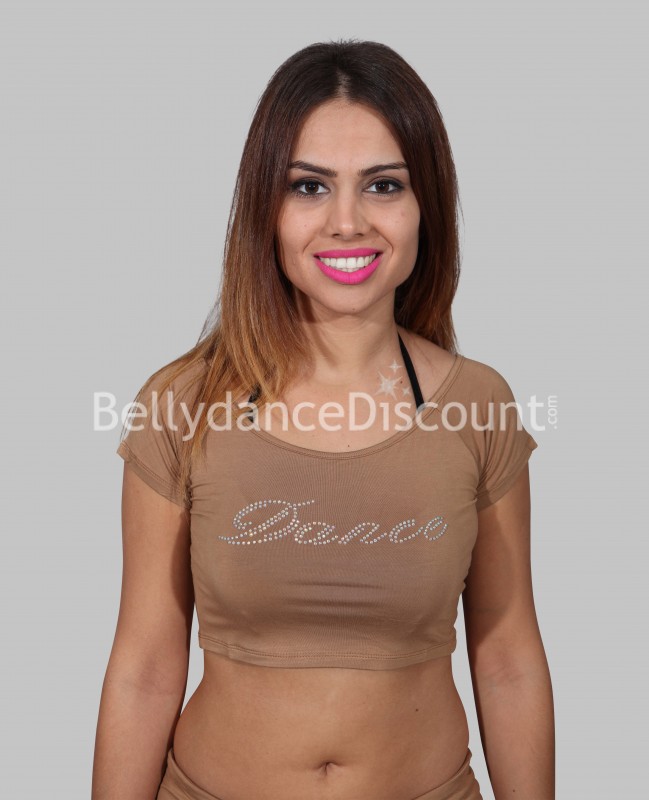Top beige impreso en brillantes “Dance”