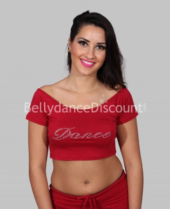 Top rojo impreso en brillantes “Dance”