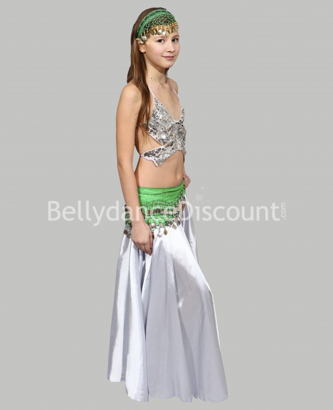 Ceinture enfant de danse orientale verte sequins argent