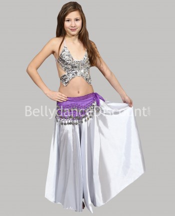 Jupe enfant de danse orientale satin argent