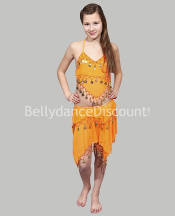 Traje naranja de danza del vientre para niña