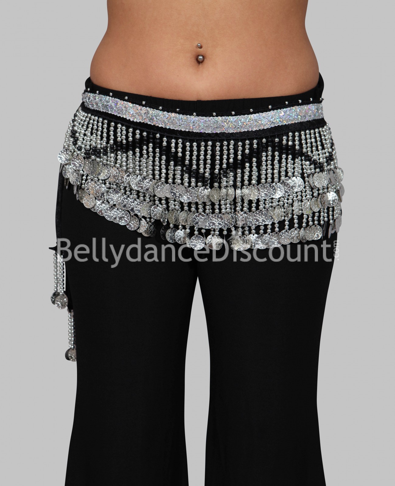 Black velvet Oriental dance belt with silver sequins - 15,70