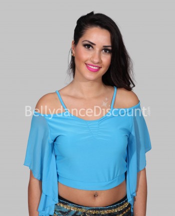 Top azul claro con mangas caídas para cursos de danza